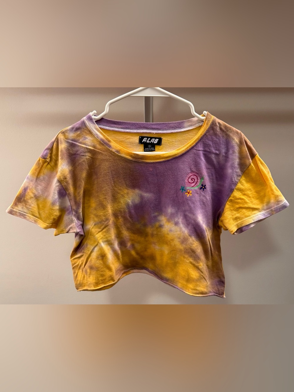 ALAB Purple & Yellow Tie-Dye Crop Top with Embroidered Detail
